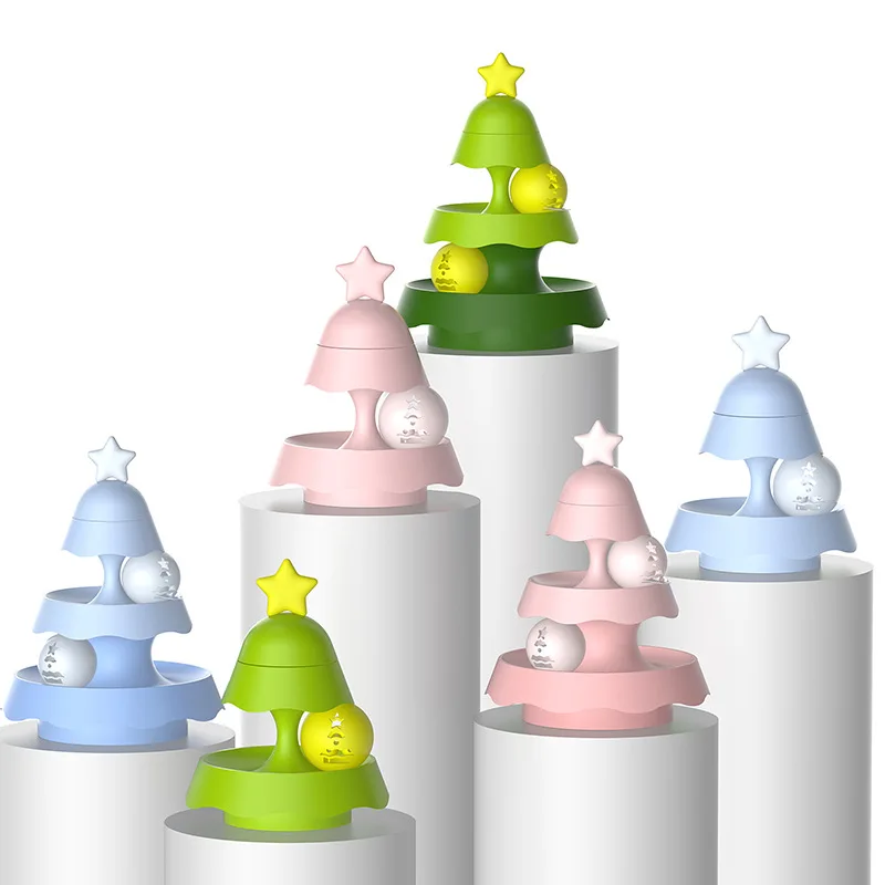 

Cat Track Toy Interactive Rolling Ball LED Light Catnip Exercise Non Slip Durable Three Layer Design Christmas Tree Shape