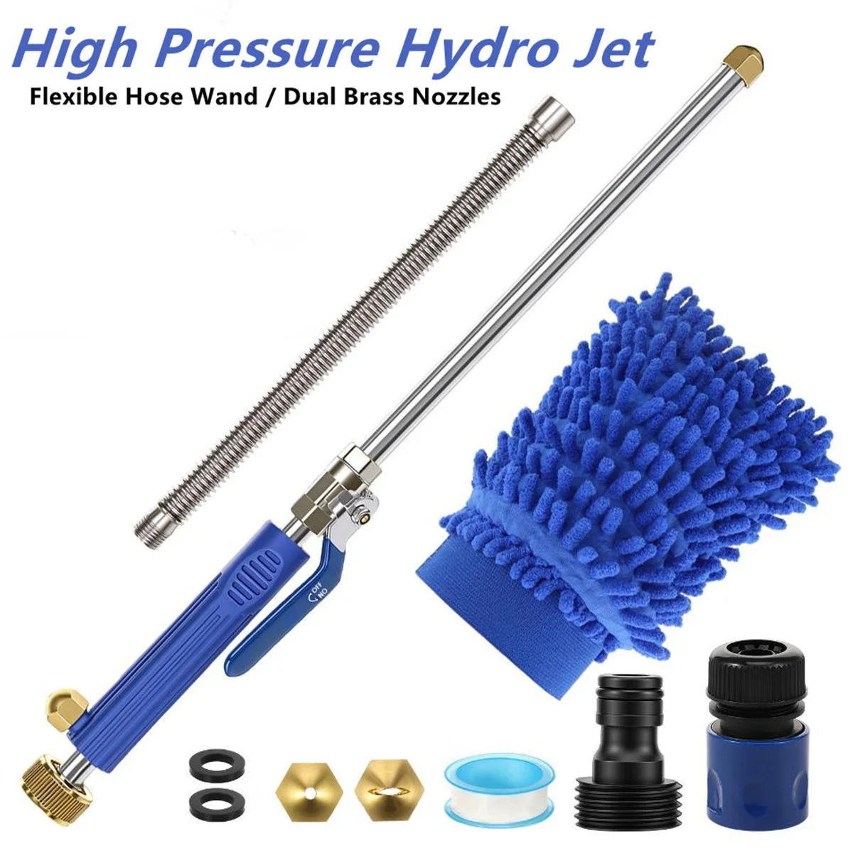 High Pressure Power Washer Wand Flexible Extension Rod Hydro Jet Spray Nozzle Kit with Wash Glove for Car Washing Window Garden