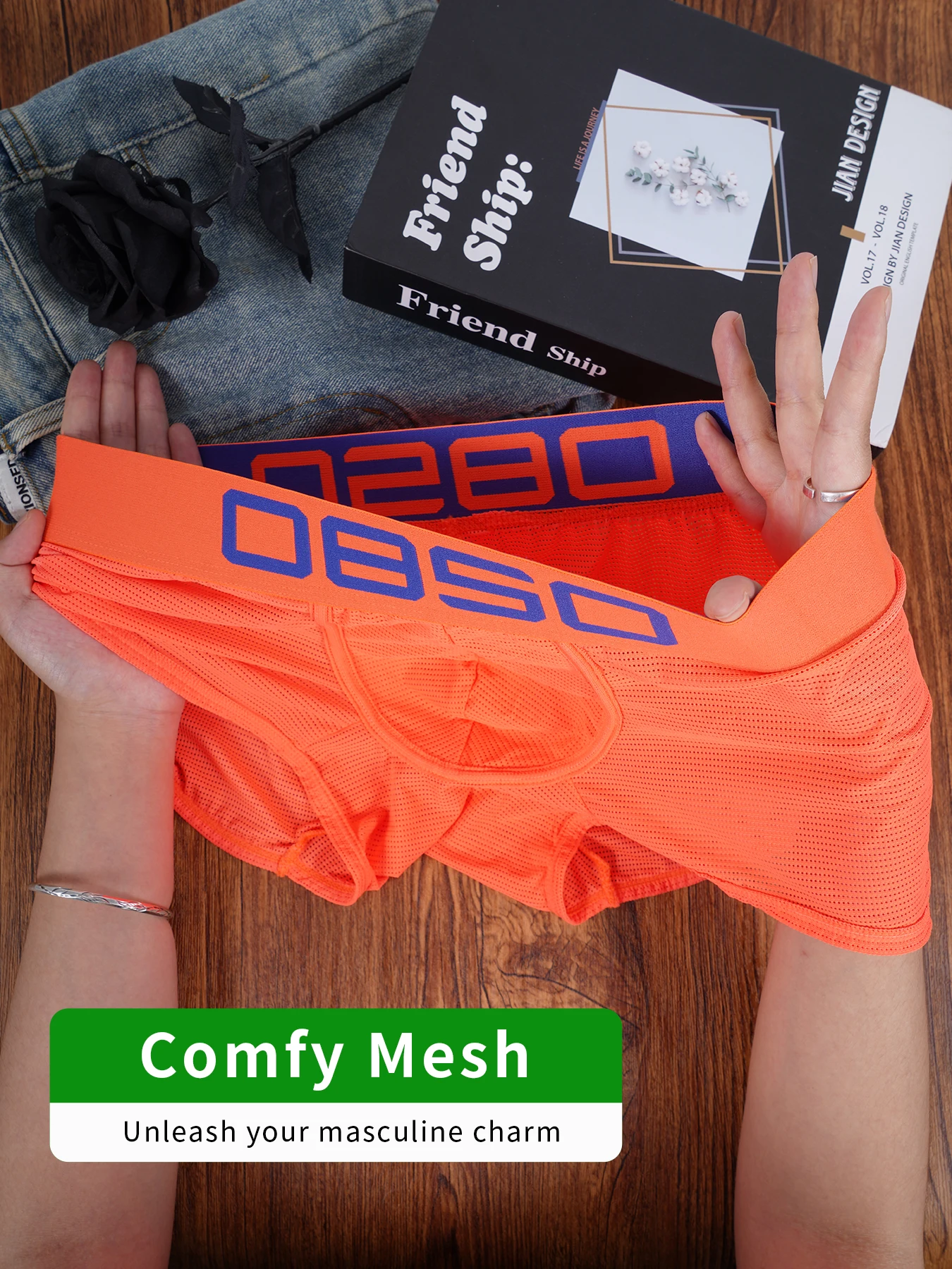

1PCS Men's 0850 Mesh Boxer Briefs Digital Print Waistband Breathable Cool Stretch Underwear