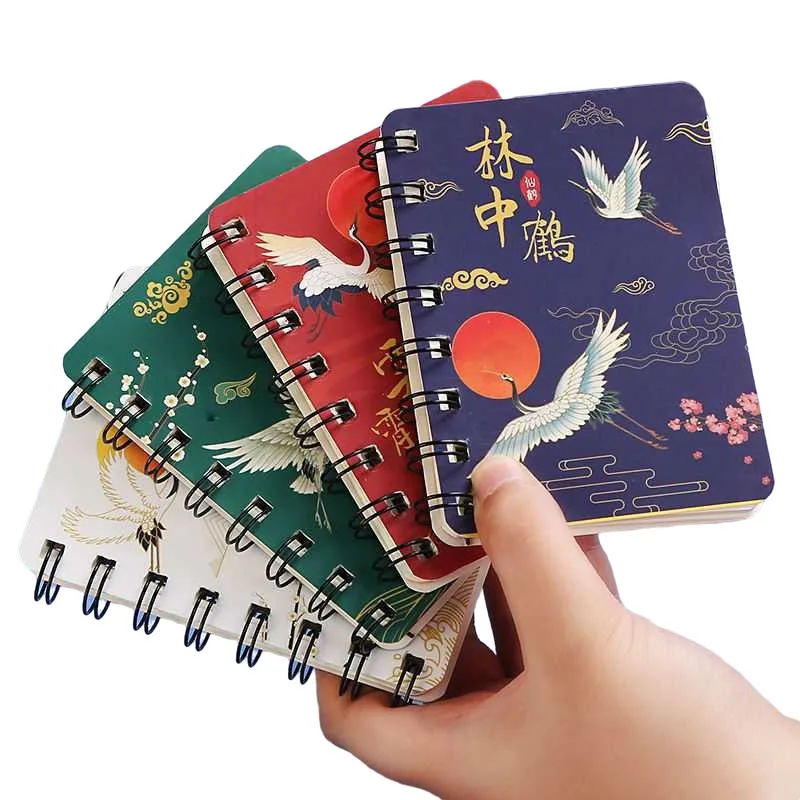 Korean A7 Pocket Book Antiquity Crane Portable Notebook Student Cute Rollover Mini Thick Coil Stationery Kawaii Simple Journal