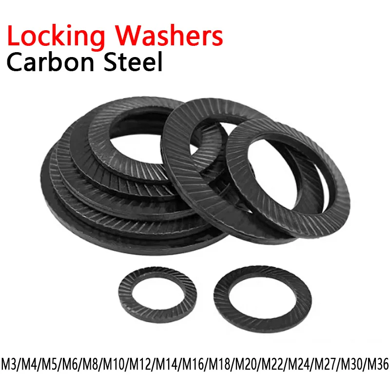M2.5 M3 M4 M5 M6 M8 M10 M12 M14 M16 M18-M36 DIN9250 Black Carbon Steel Knurled Elastic Gasket Disc Spring Serrated Lock Washer