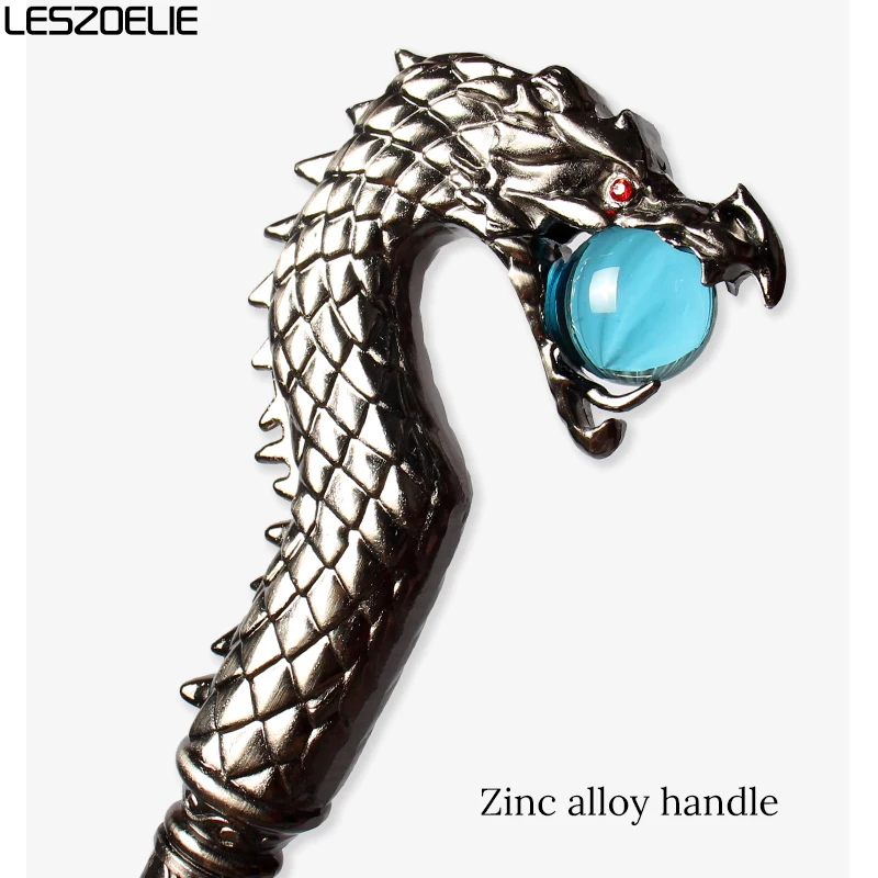 Tongkat Jalan Mewah Berkepala Naga Perak dengan Bola Kristal Biru Danau Tongkat Dekoratif Modis untuk Pria dan Wanita Pesta Vintage