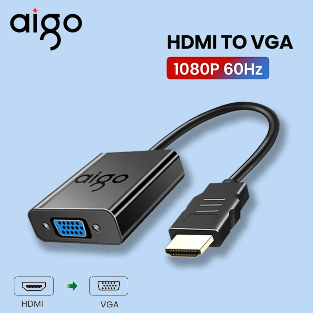 AIGO HDMI to VGA  Adapter 1080P HDMI VGA  adapter for Male To Famale Converter With 3.5 Jack For Laptop TV Box PC HDMI to VGA