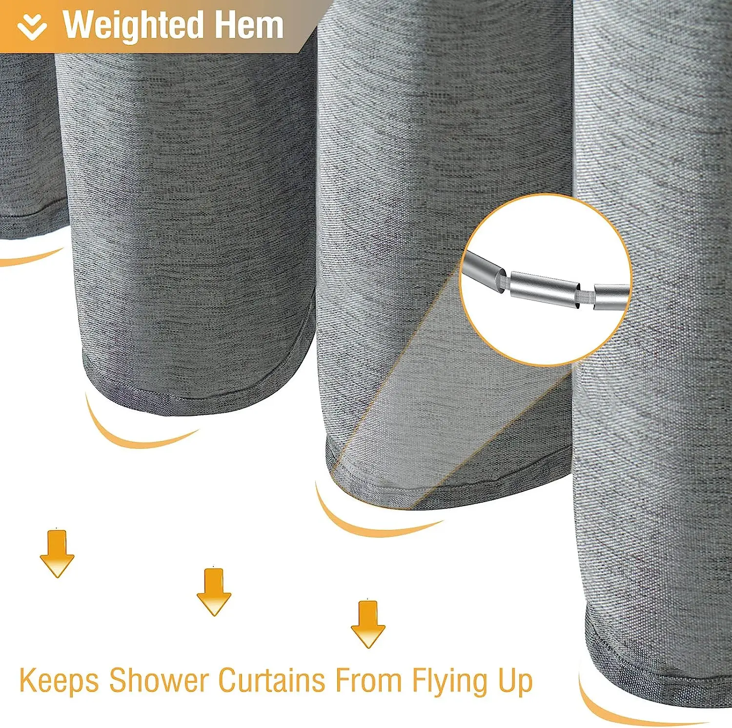 Luxury Linen Shower Curtain with Silver Metal Hooks Bathroom Waterproof Thick Fabric Bath Curtains Bathtub Large Bathing Cover