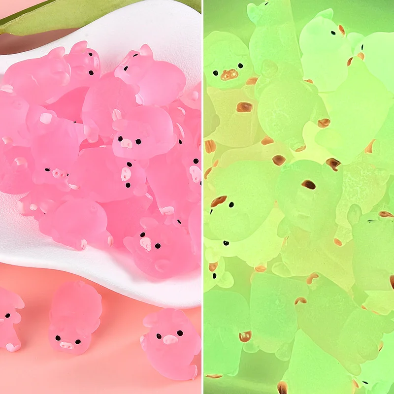 10-20Pcs kawaii 3D Luminous Pink Pig Resin Ornaments DIY Home Car Decoration Supplies Glow In The Dark Miniature Figurine Crafts