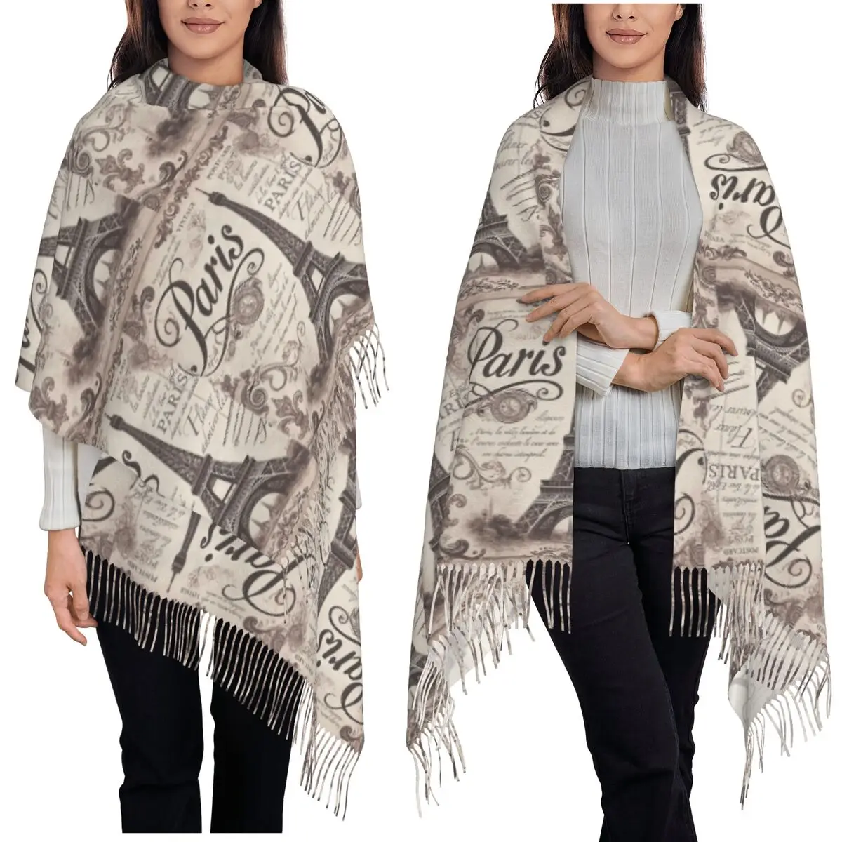 

Париж Эйфелева башня шарф с кисточками шарфы женские мягкие теплые шали и накидки большая осенне-зимняя шаль