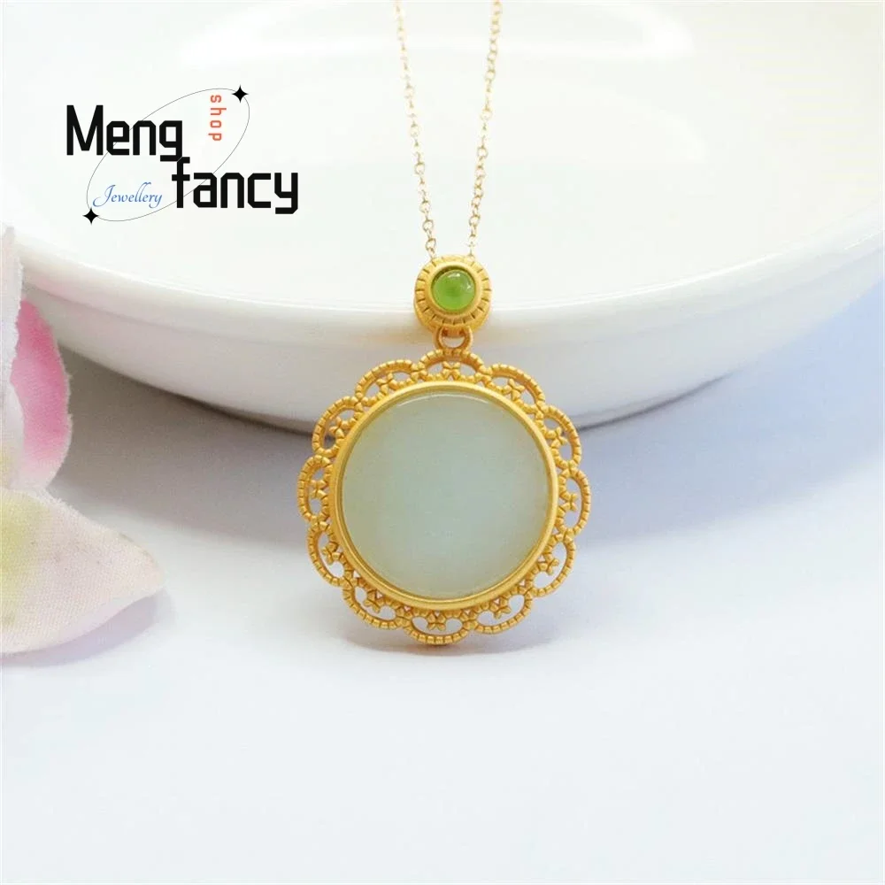 

S925 Silver Lnlaid Natural Jadeite Round Medallion Nothing Pendant Exquisite Elegant Simple High-grade Luxury Quality Jewelry