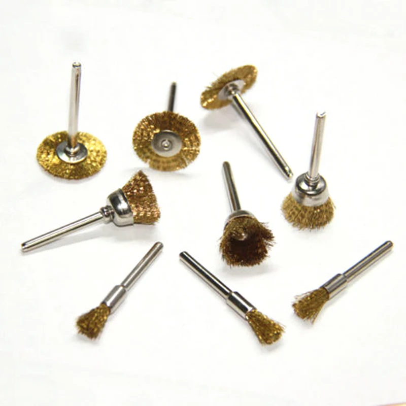 Rueda de pulido de cepillo de taladro de 9 piezas, rueda de alambre de latón de 6/18/22mm, vástago de 1/8 "para acero, aluminio, Metal, eliminación de óxido, herramientas rotativas