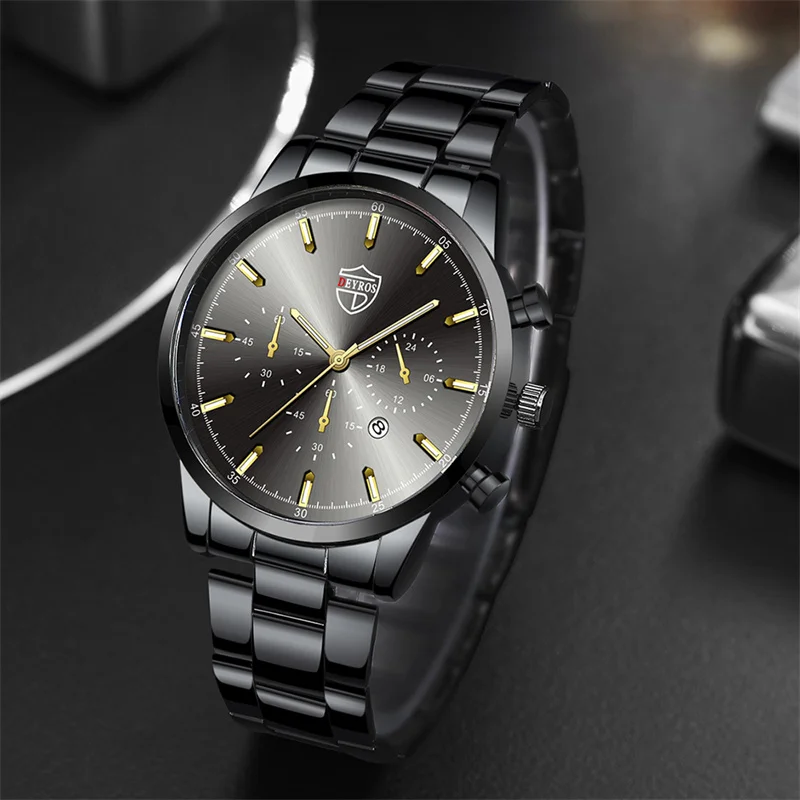 2022 Luxury Fashion Mens Watches Men Business Stainless Steel Quartz Wristwatch Calendar Luminous Clock Man Casual Leather Watch