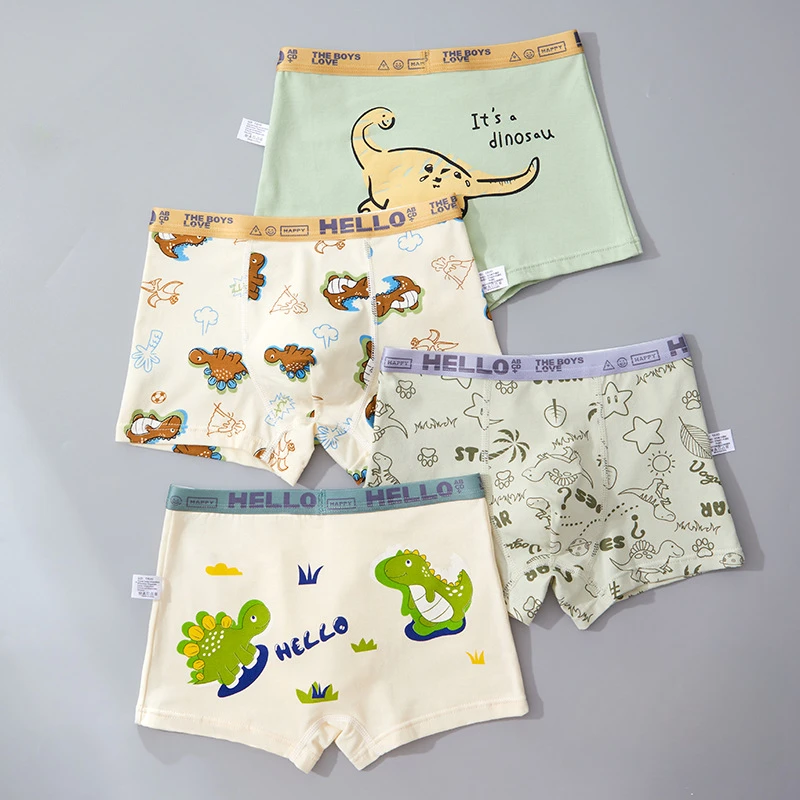 

4PCS Boy Cartoon Dinosaur Print Panties Kid Cotton Antibacterial Knickers Thin Soft Breathable Briefs 3+y Young Child Underwears