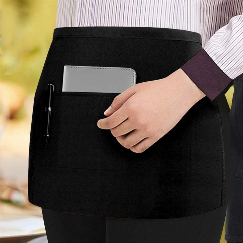 39BB Short Half Apron Cooking Aprons Waist Apron Waitress Apron with Pockets Waiter Apron Kitchen Apron for Women Man