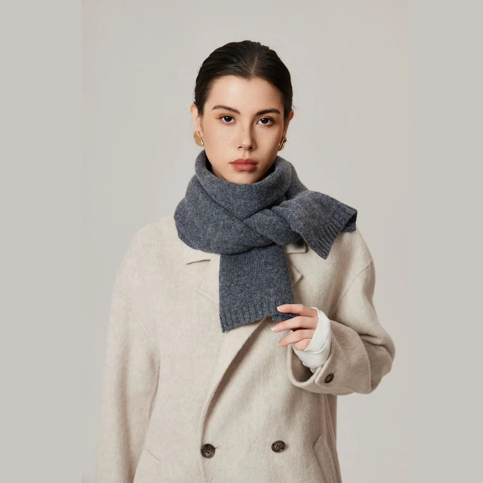 

100% Wool Knitted Narrow Scarf Women Winter Korean Style Warm Minimalist Cozy Neck Wrap【Multiple Colors】