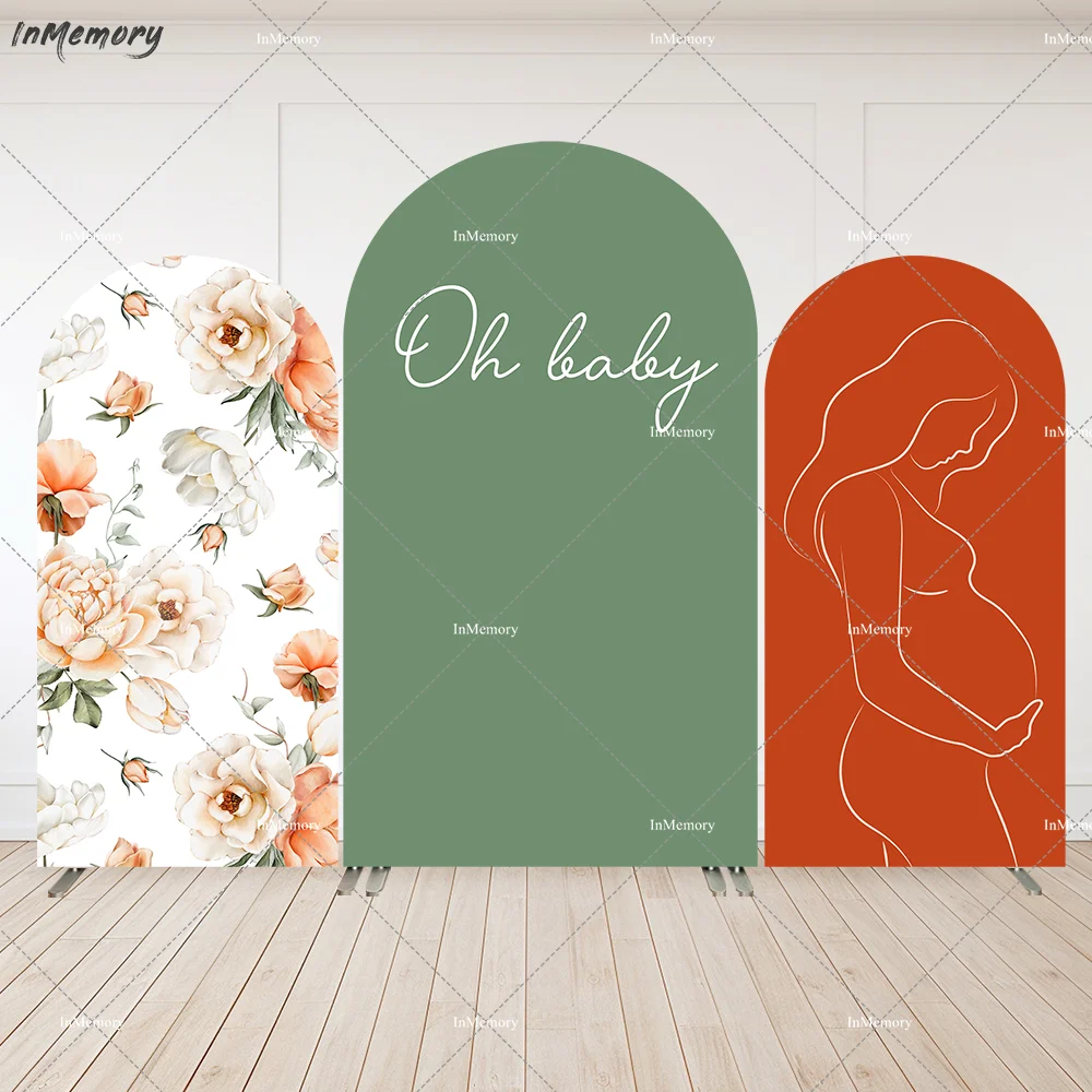 

Обложка оранжевого цвета для беременных, детского душа, дня рождения, арки, фон с цветами, зеленый, Oh Baby Chiara, арочный настенный фон, баннер