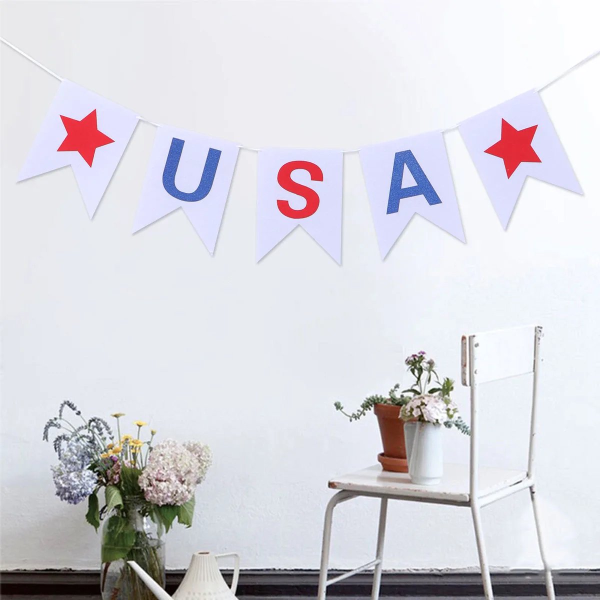 

2M USA Banner 4th of July Fourth Of July Burlap Banner Star Decor Fourth Burlap Felt Reusable Party Decorations