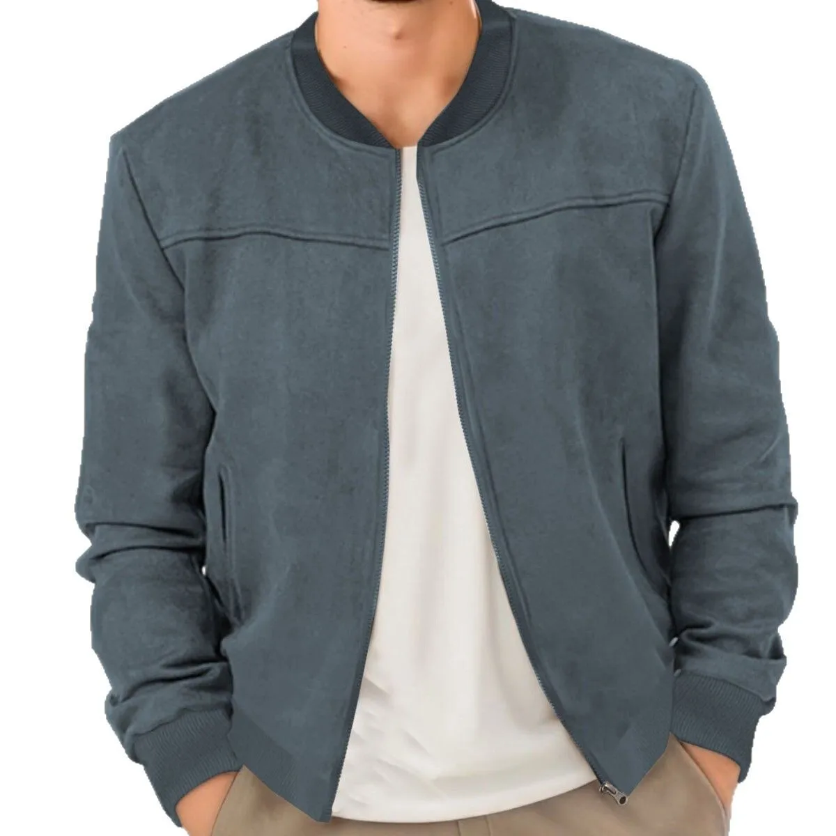 

Men's Suede Jacket Cardigans Solid Color Long Sleeve Jacket Autumn Casual Retro Zip Up Cardigan Style Outerwear