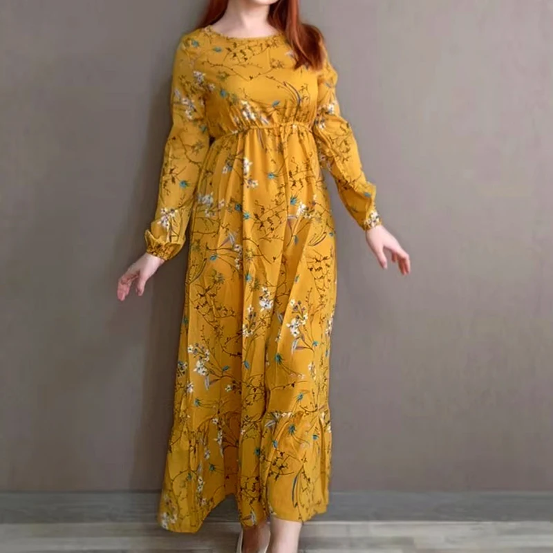 Vestidos largos de Mujer Primavera Verano Casual manga larga estampado geométrico Floral cuello redondo Mujer Bohe vestido de fiesta en la playa Mujer Vestidos