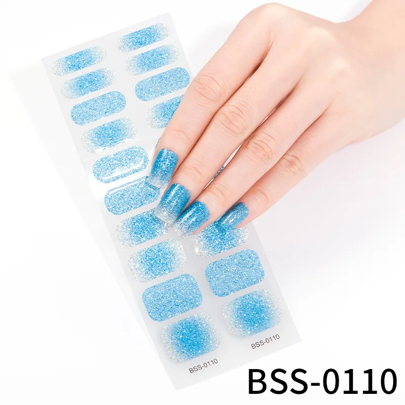 

20 Strips Gel Nail Stickers Blue Onion Powder Gradient Semi-cured Gel Nail Art Stickers Full Cover UV Lamp Required Nail Charms