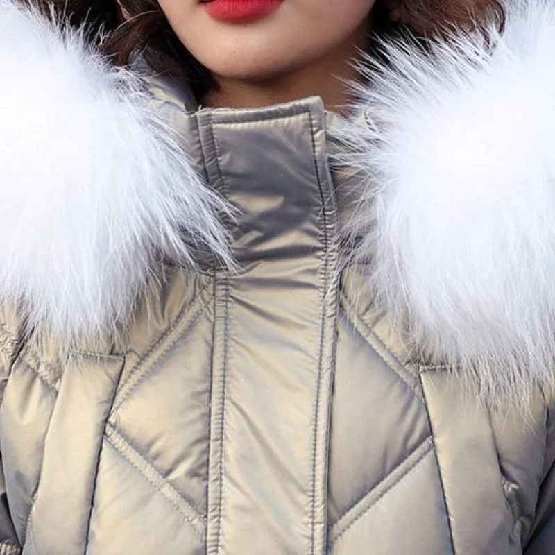 2023 New Women Cotton Coat Winter Jacket Female Thick Loose Hooded Parkas Mid Length Version Outwear Furred Collar Overcoat