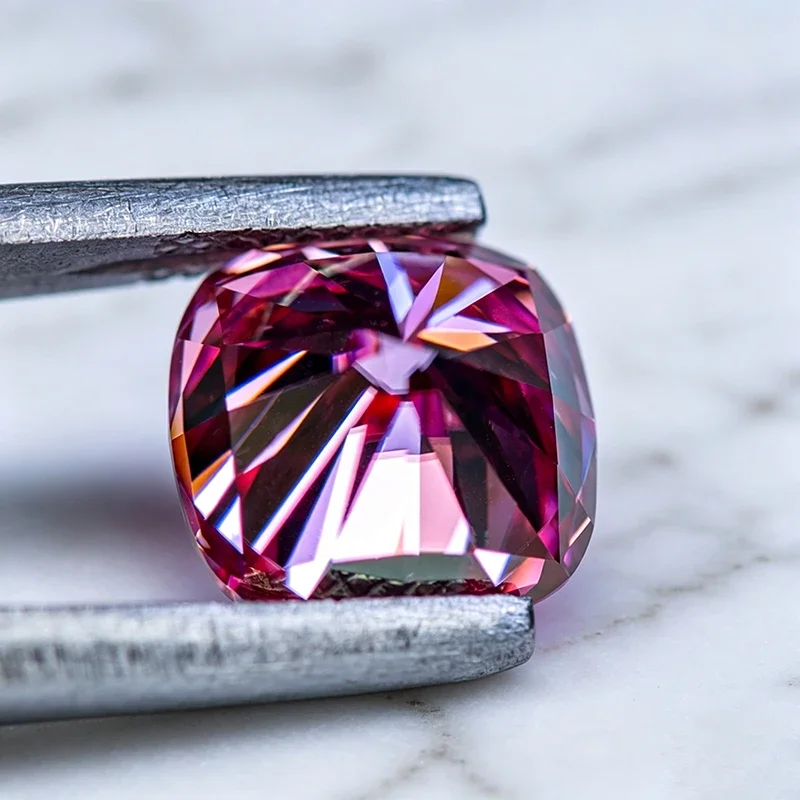 Moissanit-Stein, Kissenförmiger Schliff, Rosa Farbe, Laborgezüchteter Edelstein für DIY-Schmuck, Charms, Ringe, Halsketten und Ohrringe, mit Zertifikat – Detail 6