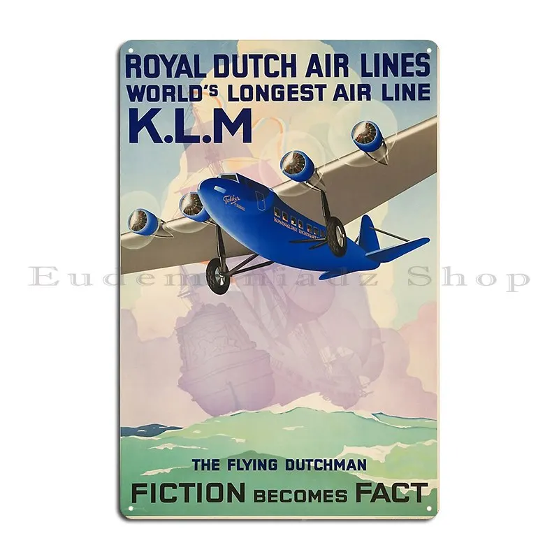 The Flying Dutchman Airplane Klm Royal Dutch Air Lines Travel Poster Metal Plaque Poster Personalized Kitchen Cinema