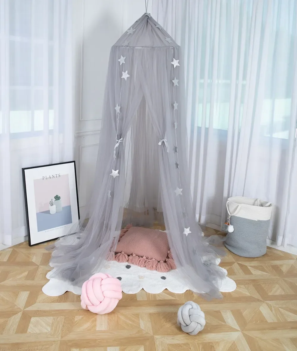 Nordic Princess Crown Dome Tent Mosquito Net 7-layer Mesh Bed Curtain Children's Room Decoration Girl Pink Crib Canopy Beds Kids