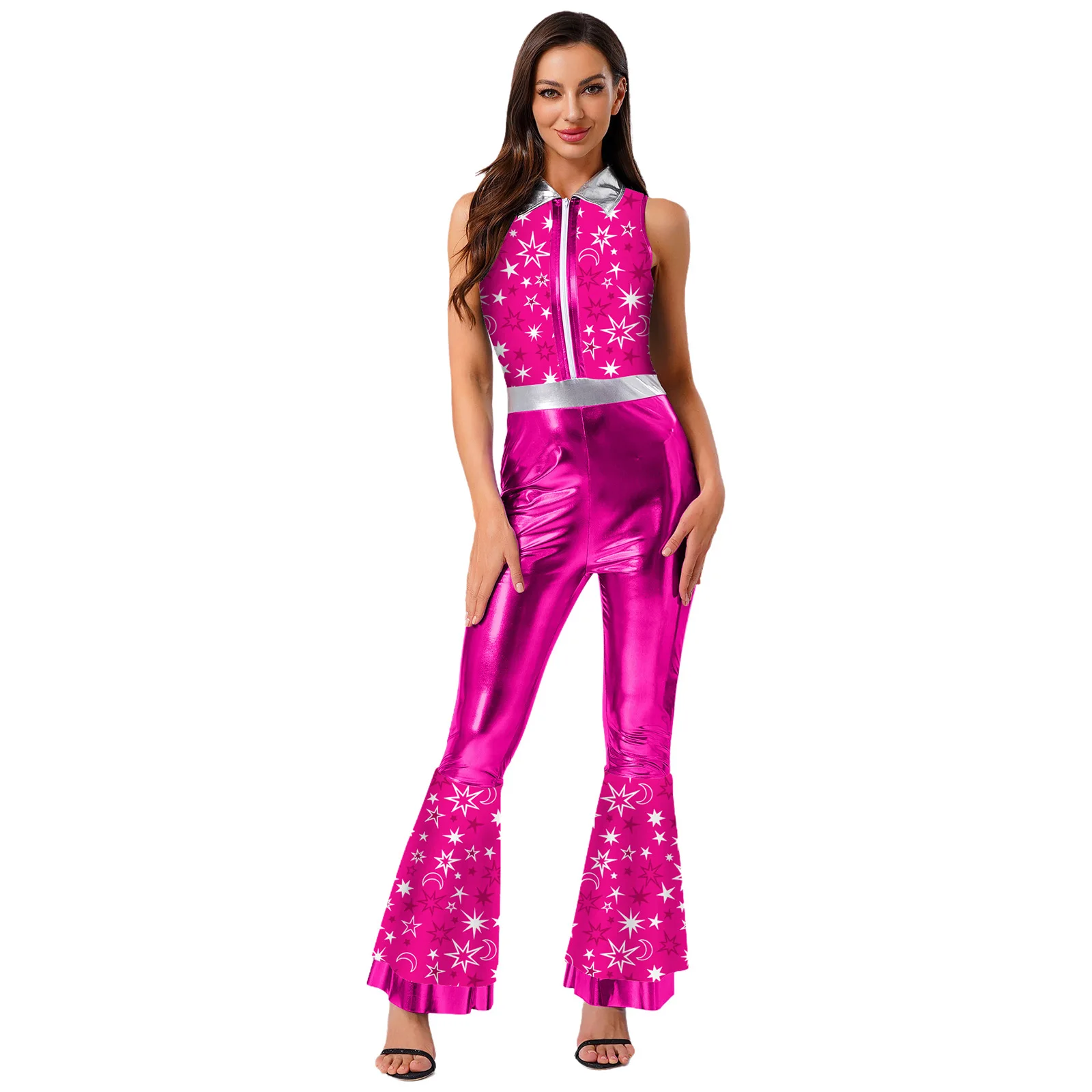 

Women's Stylish Print Shiny Jumpsuits for Club Party Disco Hippie Waltz Stage Performance Outfits Fashion Slim Fit Dance Suits