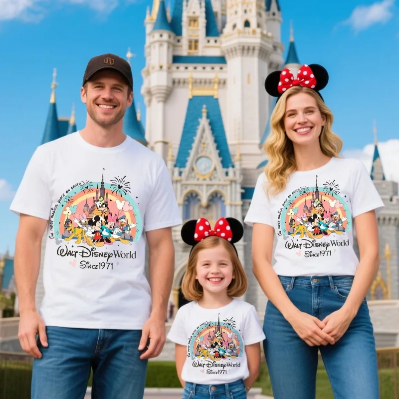 

Disney Characters Print Pure Cotton T-Shirt Family Matching Comfortable Breathable Ideal Disneyland Trips Daily Wear Vacation
