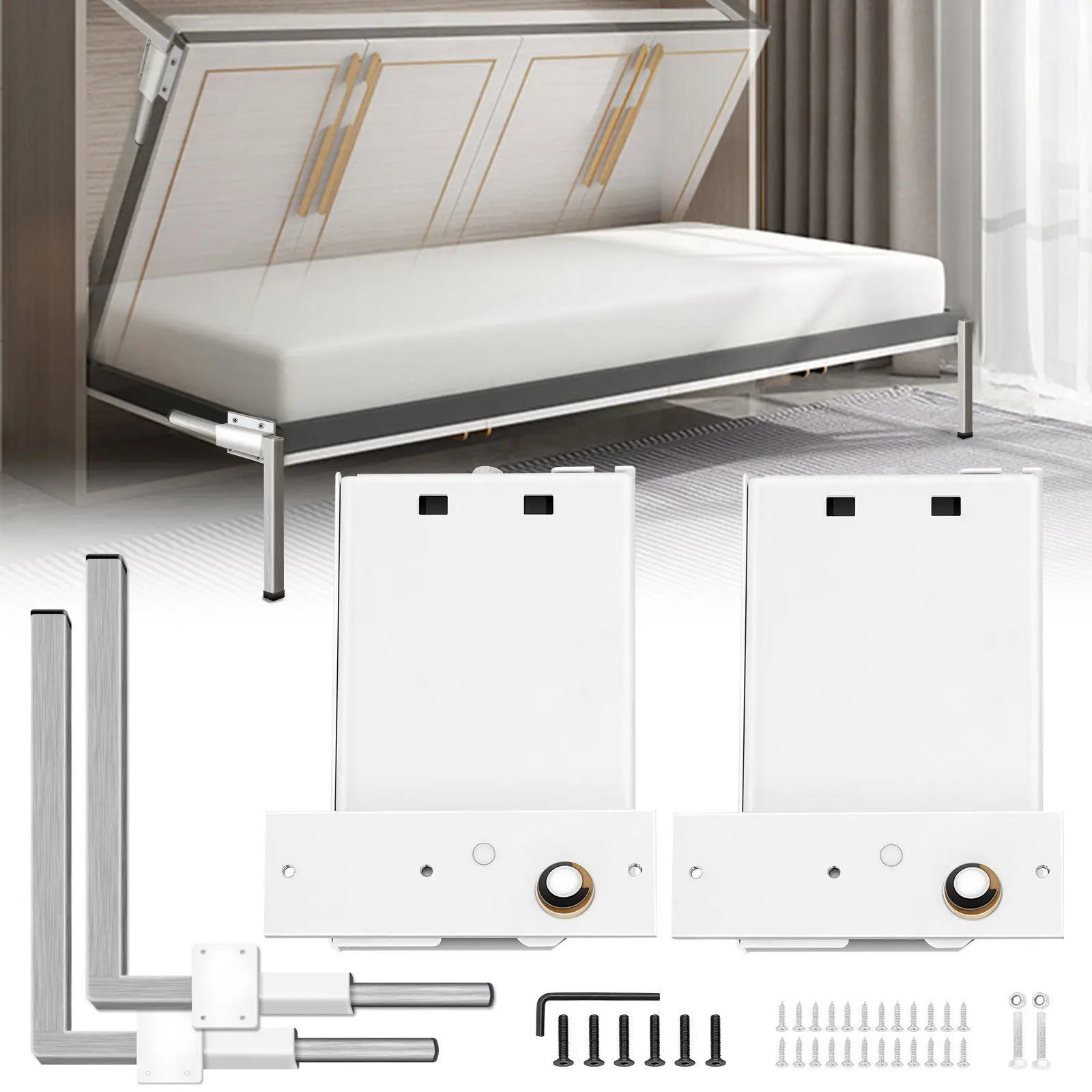 Murphy Mounting Wall Springs Mechanism Heavy Duty Support Hardware DIY Kit for Queen Twin Size Bed (Horizontal), White