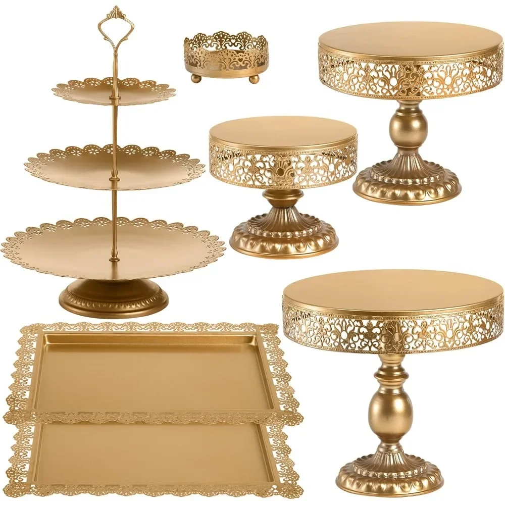 

Hot sale.Set of 7 Gold Cake Stand, Metal Cake Stand Set for Dessert Table, Decorative Dessert Display Set for Birthday Party, We