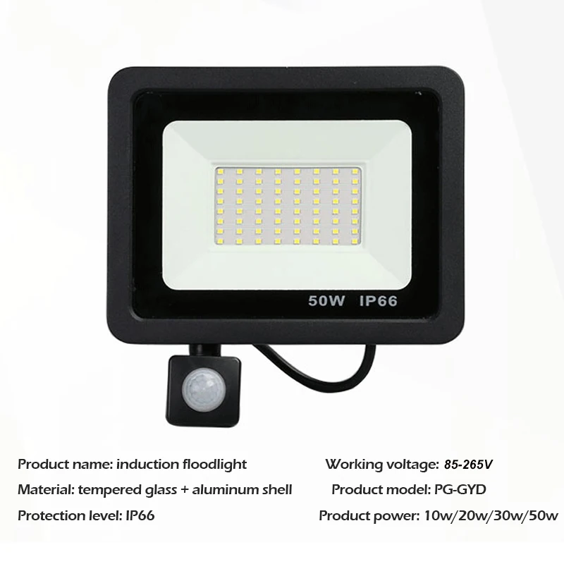 Imagem -03 - Holofote Led Pir com Sensor de Movimento Luz de Parede Externa Luz Branca 50w 30w 20w 10w Ip66 Holofote Led à Prova Dágua para Jardim