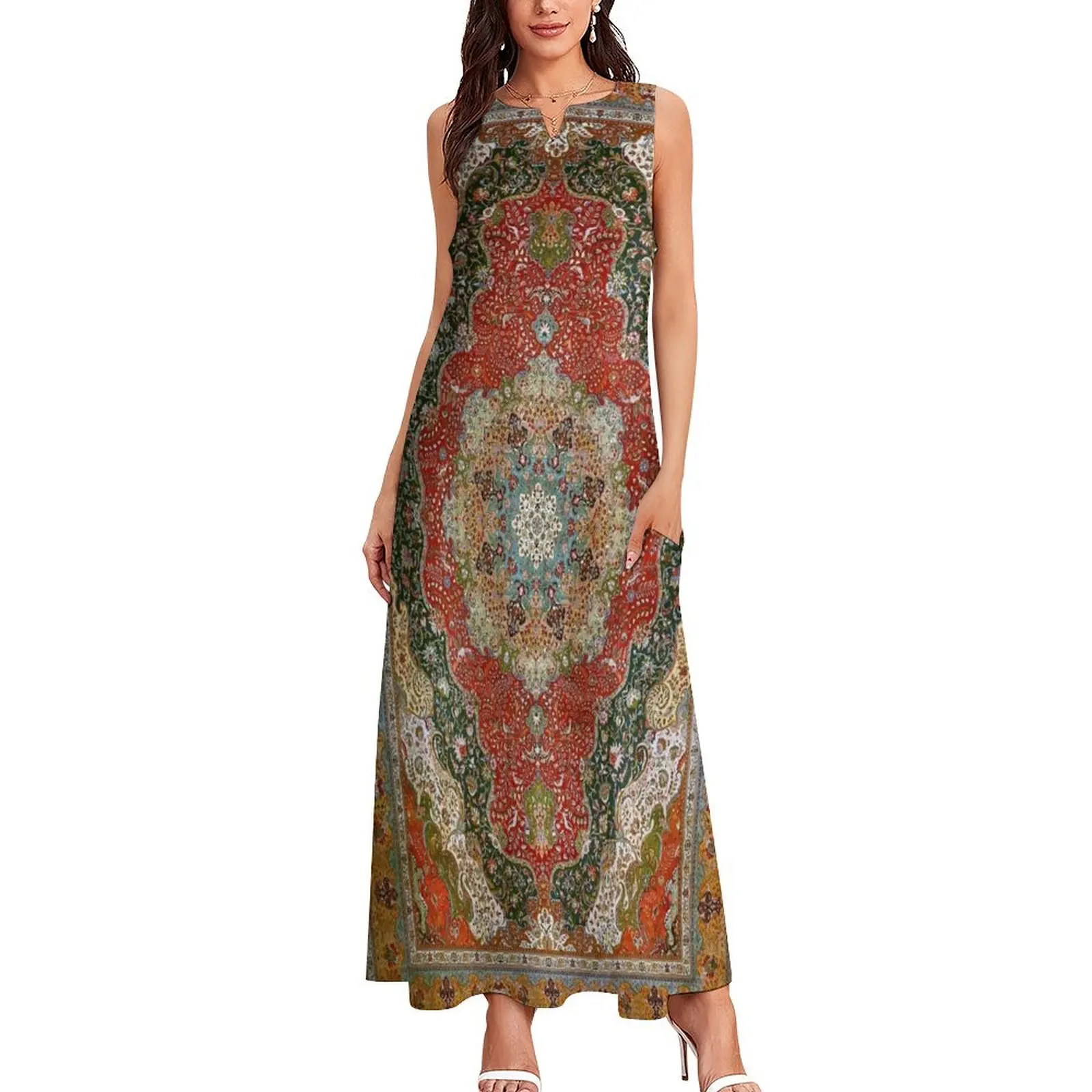 Antique Floral Persian Carpet Print Long Dress long sleeve dresses dress for woman Dress