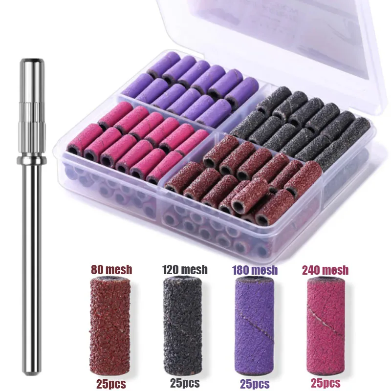 100PCS Sanding Bands for Nail Drill 80/120/180/240 Grit Coarse Fine Small Sanding Band 3.1mm Mini Mandrel Bit Acrylic Gel Polish