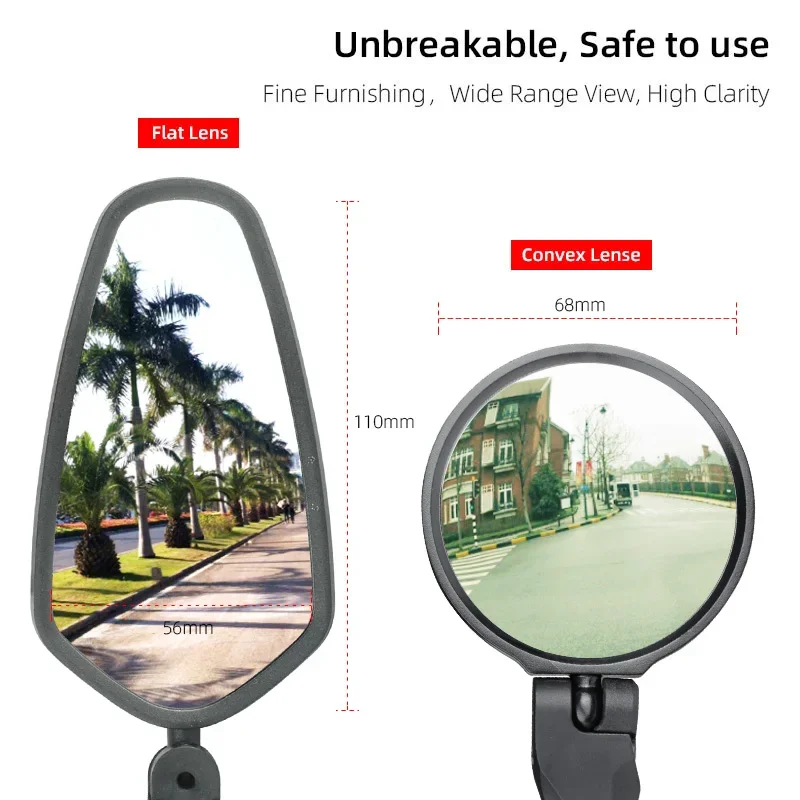 Bicycle 1PC Mirror Universal Left Right Mount Acrylic Convex or Flat Lens Rear View Sight Reflector Angle Adjustable DROPSHIP