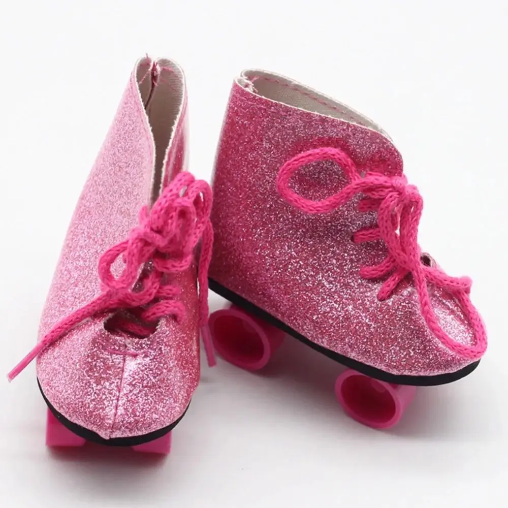 1 Pair Glitter Doll Roller Skates Fashionable Mini BJD Doll Roller Skates Pink Colorful for 18inch American Dolls