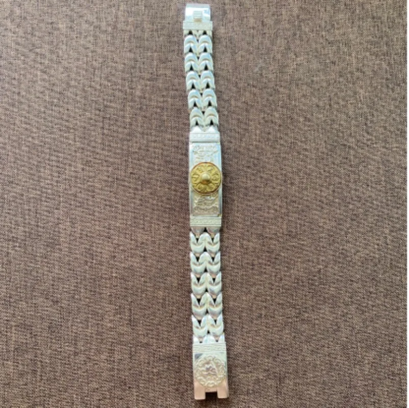 Weißkupferfarbenes zweifarbiges Dharma-Rad-Armband, Retro breiter Weizenkorn-Armreif, Unisex Ethno-Streetwear-Schmuck – Detail 1