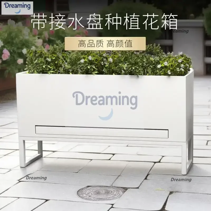 

Ящик для посадки на балконе из нержавеющей стали, прямоугольный слот для цветов на террасе во дворе, гостиная в помещении и на открытом воздухе с подносом для воды