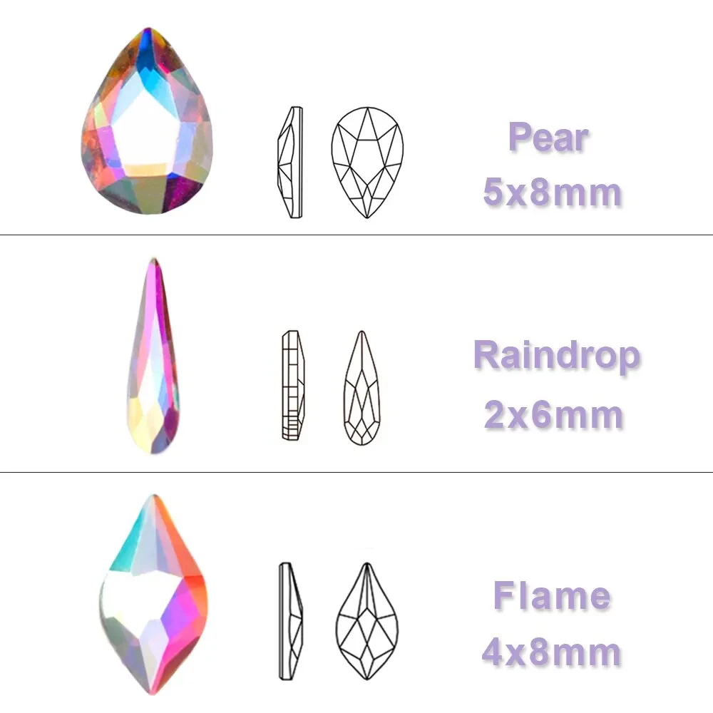 100szt Crystal AB Nail Art Rhinestone Flatback Drop Flame Shape Nail 3D Decorations Manicure Gems Supplies for Professionals