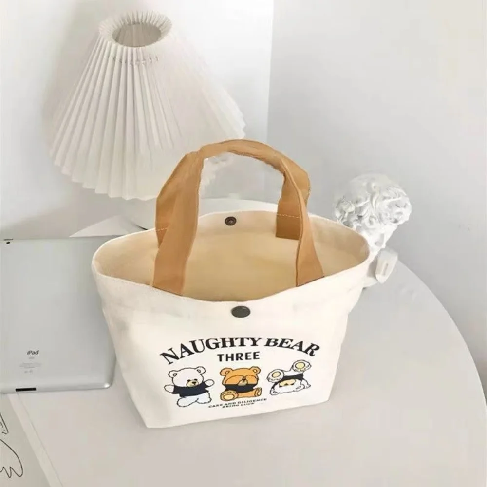 Fashion Peach Canvas Tote Bag Cartoon Canvas Mini Handbags Big Capacity Storage Bags Travel