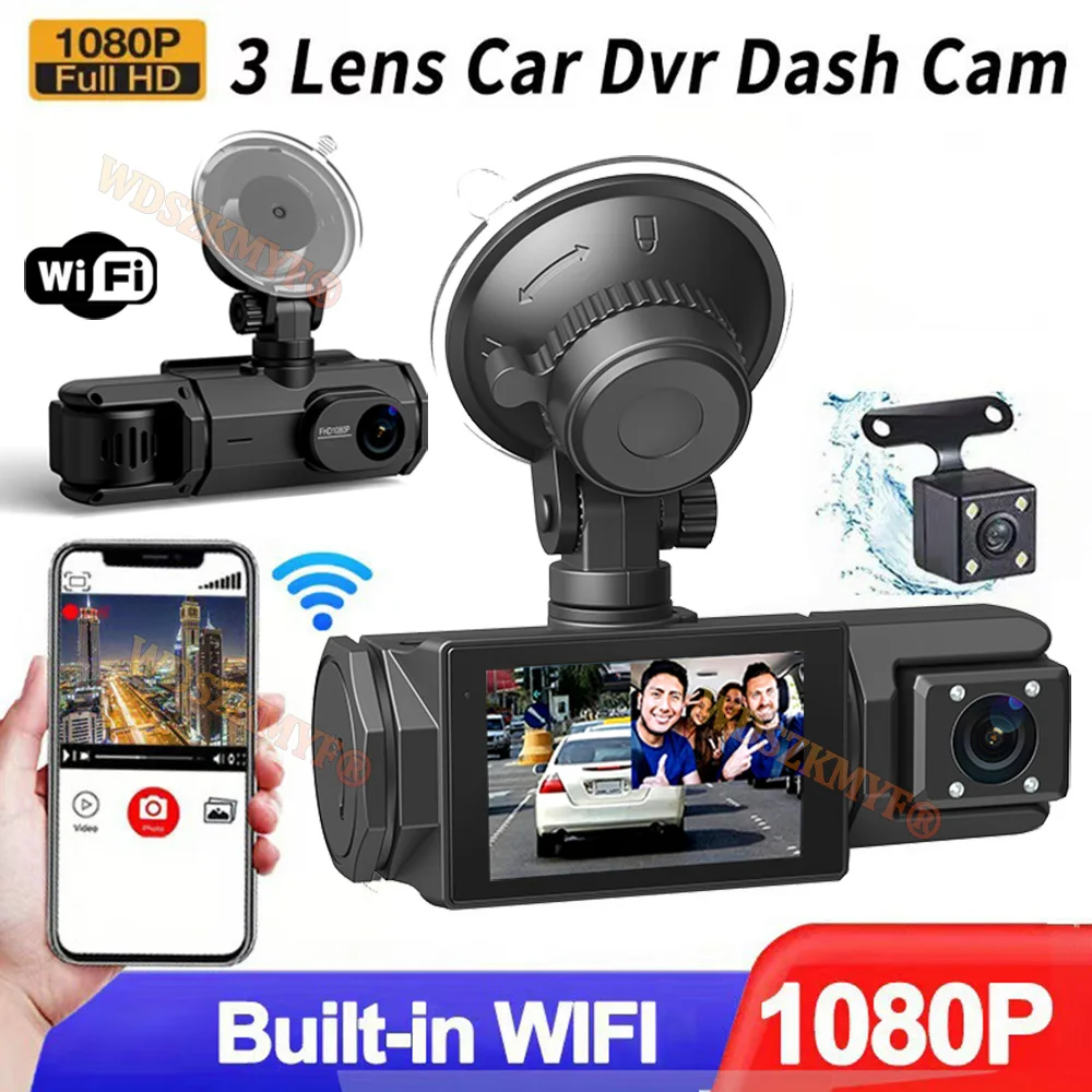 3-Channel Dash Cam WIFI CAR DVR 1080P 2-Lens Front Inside Vehicle 3Way Camera DVRs car  Video Recorder Registrator Camcorder