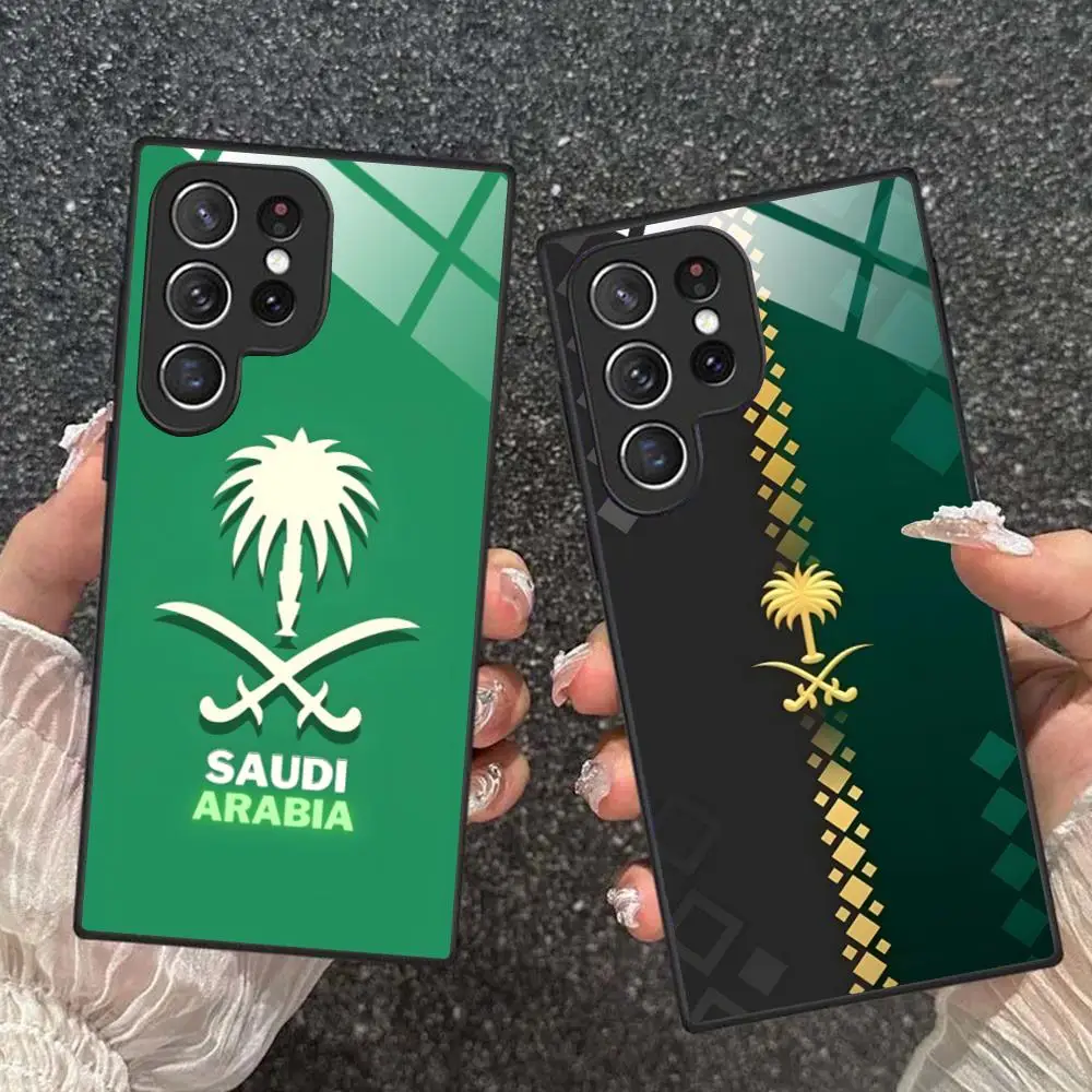 Saudi Arabia Flag Glass Mobile Phone Case for Samsung Galaxy A56 55 54 53 52 51 36 35 34 23 16 15 5G Colorful Cover