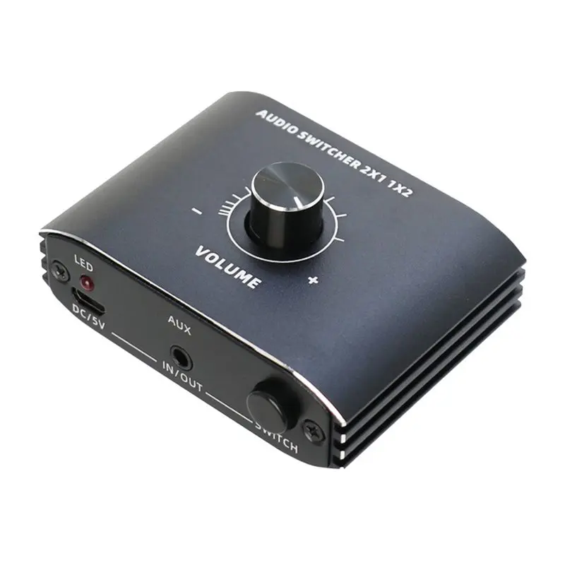 

2 Way 3.5Mm Stereo Audio Switcher Bi-Directional Audio Switch Splitter Box With Volume Control Knob