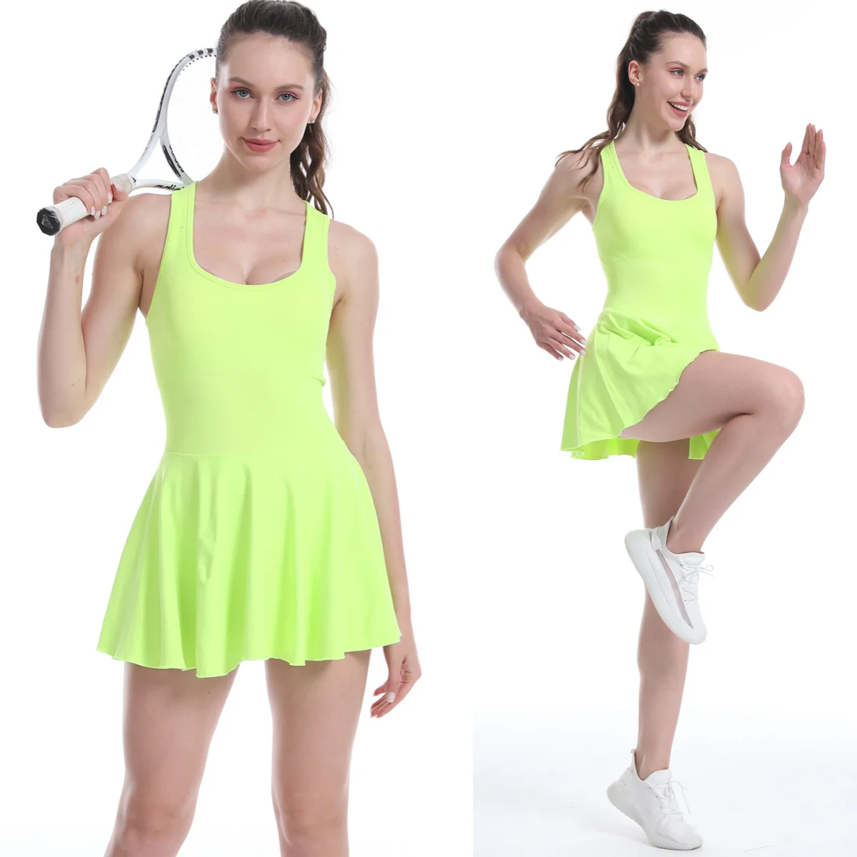 

Women Tennis Dress One-Pieces Slim Fit Soft Sports Sets Golf Badminton Skorts Tracksuits With Chest Pads Yoga Suits sport dress