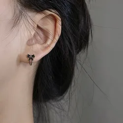 REETI Real 925 Sterling Silver Black Stone Bow Earring for Women Making Jewelry Gift Wedding Party Engagement