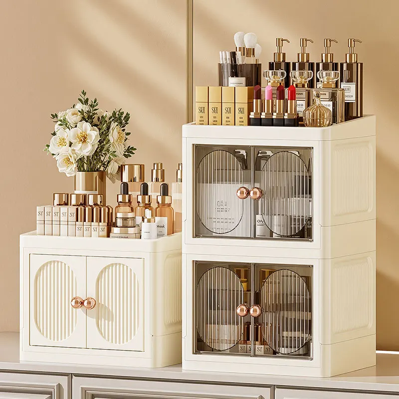 Faltbarer Desktop-Make-up-Organizer Mehrstöckiger Aufbewahrungsschrank mit Großer Kapazität für Kosmetik, Toilettenartikel und Bücher