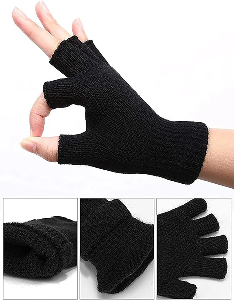 2 Pairs/lot Unisex Half Finger Knitted Wrist Gloves Casual Warm Fingerless Work Gloves Driving Touch Screen Sunscreen Gloves