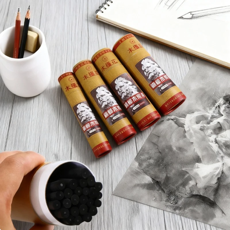 

25pcs Cotton Willow Charcoal Strips Easy To Color Not Easy To Break for Oil Painting Chinese Painting Sketch Art Creation Design