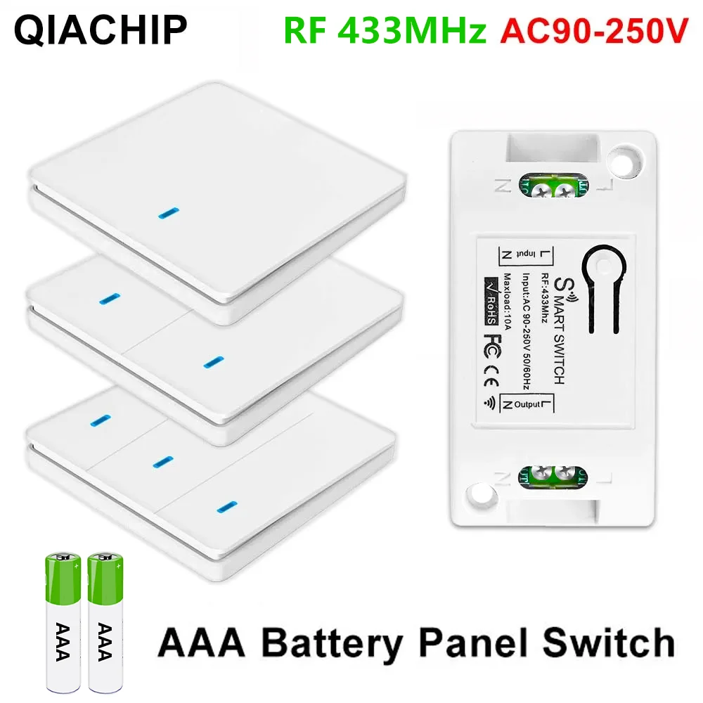 

QIACHIP 433MHz Wireless Light Remote Control Switch RF 86 Wall Panel Transmitters AC 90V 110V 220V Relay Receiver For Lamp LED