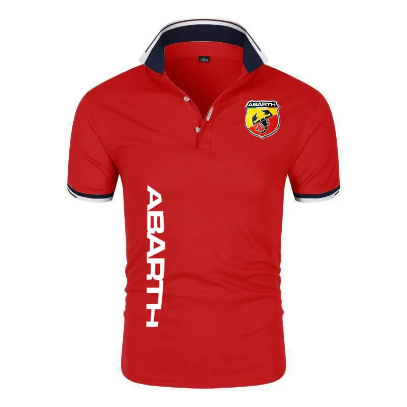 2024 new solid color men\'s POLO shirt oversized T shirt abarth print loose trend business casual men short sleeve top