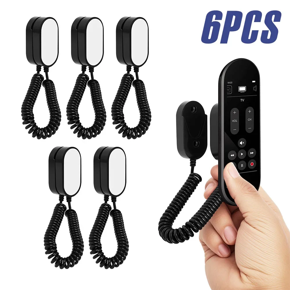 6Pcs Magnetic Remote Control Holder ABS Wall Mounted TV Air Conditioning Remote Control Storage Organizer with Spring Rope