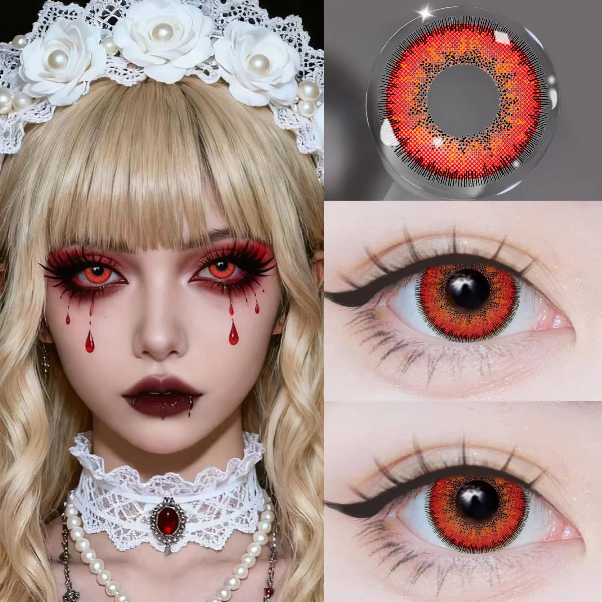 Visuashow 2 Stück Farbige Kontaktlinsen für Cosplay Anime, Lebendige hohe Farbsättigung, Stereo-Sicht, Bequemer Sitz, Jährlich Einweg, Ideal für Halloween, Comic-Con und Rollenspiel-Make-up – Detail 4